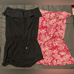 2 AERIE swimsuit coverups, black and purple/white, side Medium